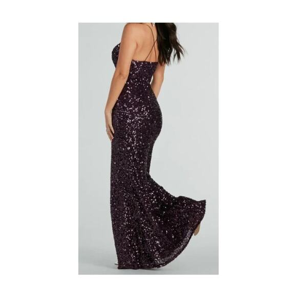 Plum Esperanza Formal Sleeveless A-line Front Slit Sequin Long Dress Sz S (758) - Picture 3 of 16